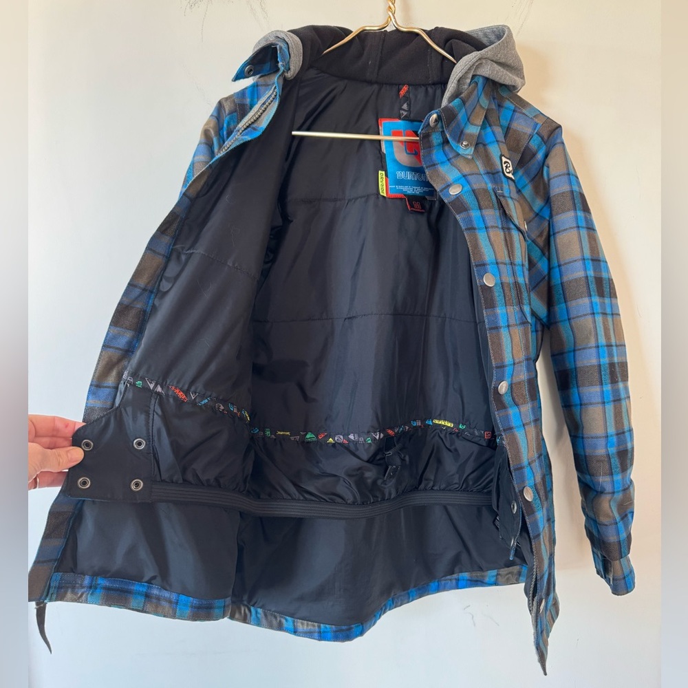 Burton Uproar Blue and Black Plaid Hoodie Shacket Snowboard Jacket M 10/12 - Picture 8 of 11